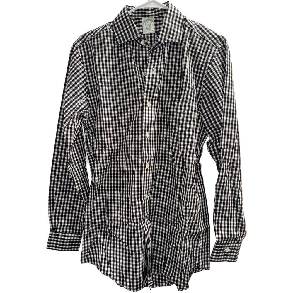 Brooks Brothers Milano Fit Mens Button Down Black Gingham Shirt